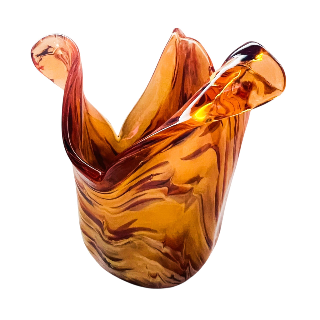 Vintage Murano Italy Art Glass Amber Tiger Lily Bowl Vase