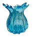 Vintage Hand Blown Aqua Blue Ribbed Rim Glass Vase
