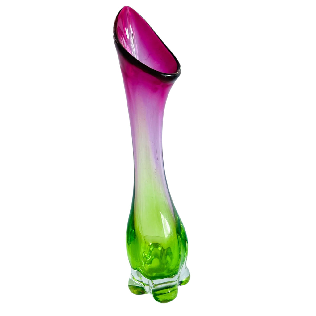 Cranberry Emerald Green Blown Glass Art Glass Vase
