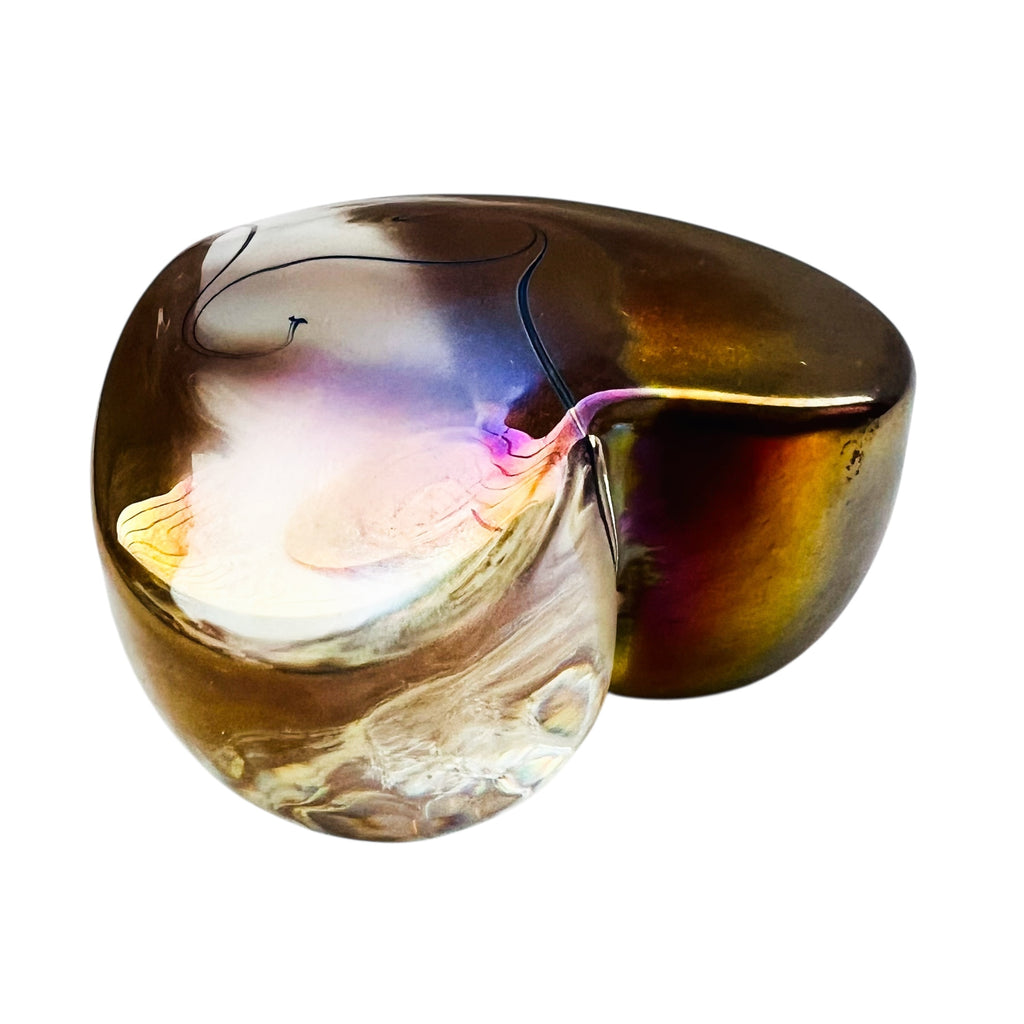Vintage Robert Held Glass Iridescent Swirl Heart Paperweight