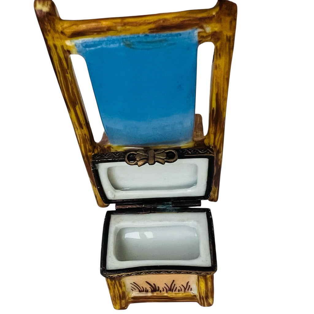 Limoges Rochard France Beach Chair with Palm tree and Pink Hat Box