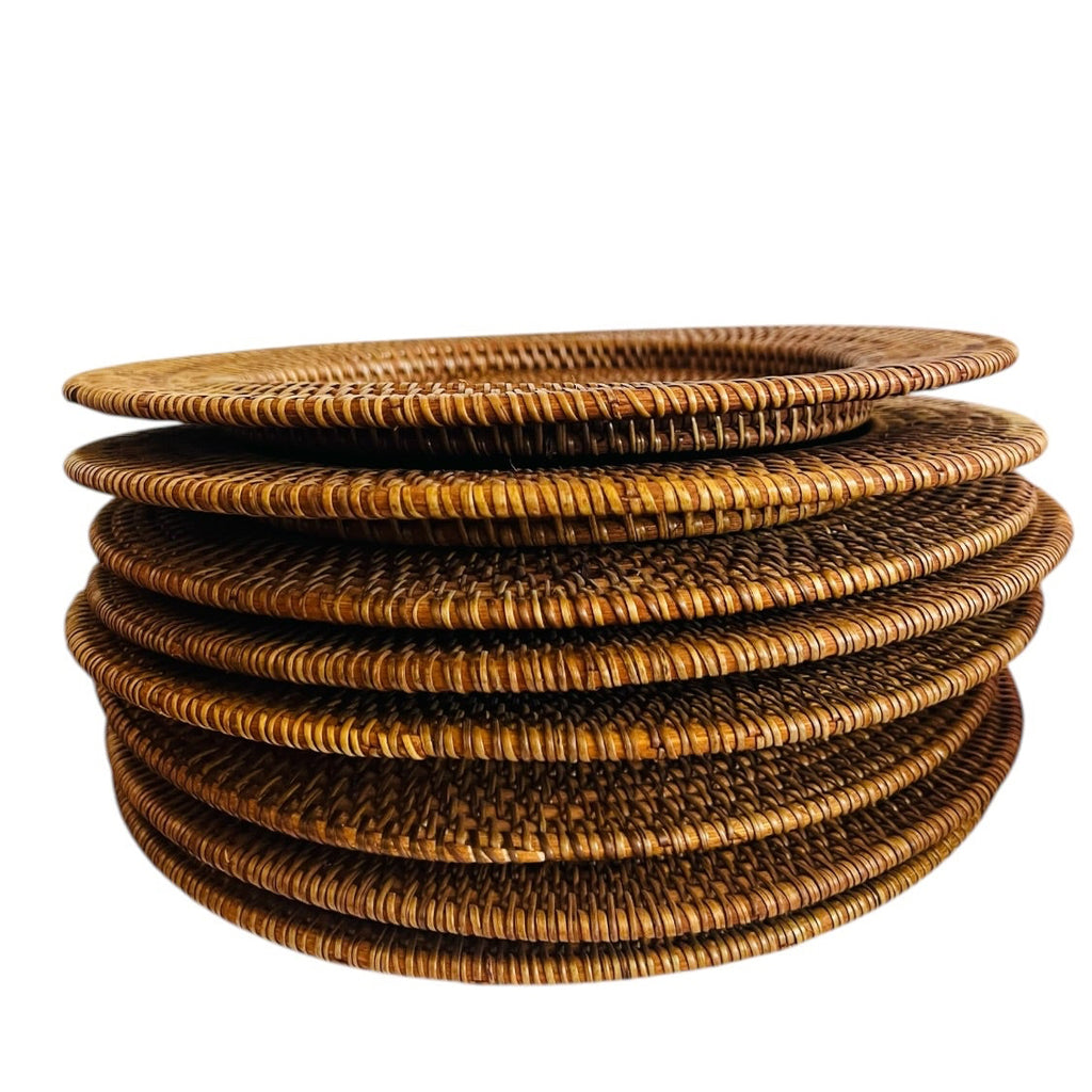 Woven Rattan-Style Round Charger Plate -Set of 8