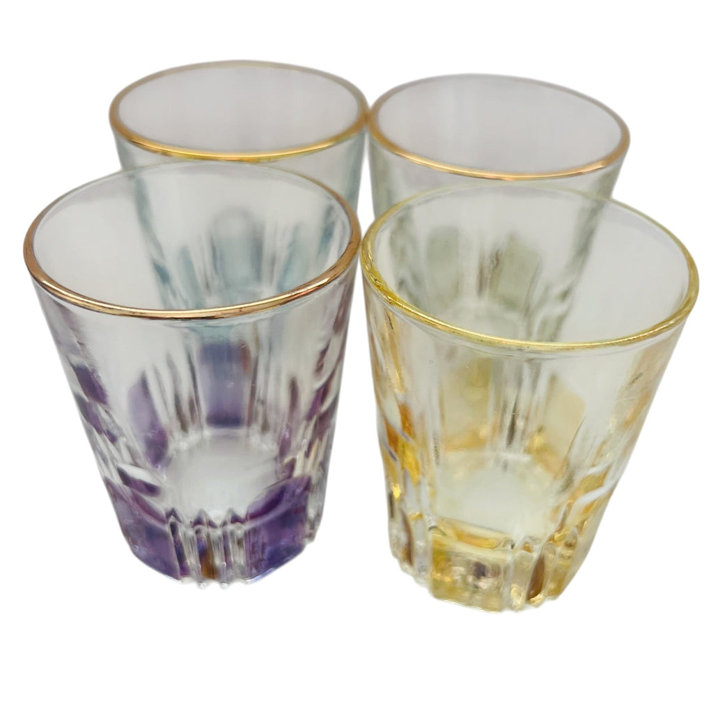 Colored Glass Shot Glasses with Gold Rim Set of 4