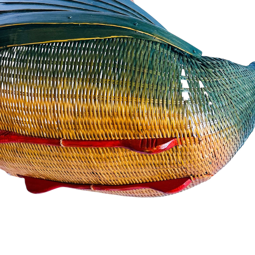 Vintage Zheijiang Ben Rickert INC Wicker Green Swan Basket
