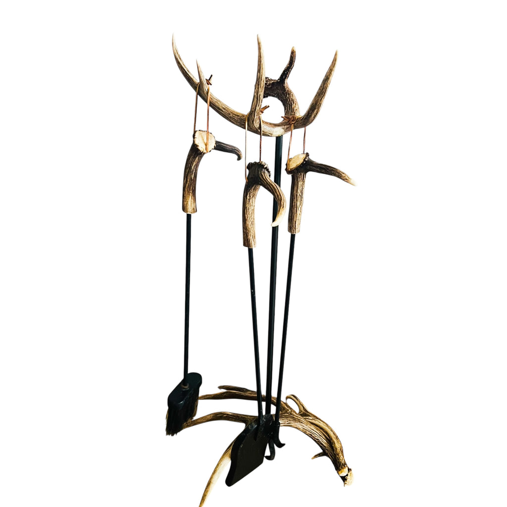 Antler Fireplace Tool Set Includes Three Fireplace Tools