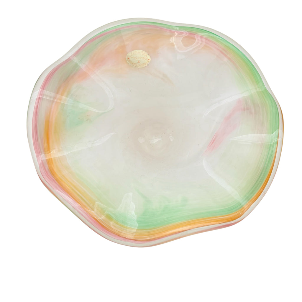 Vintage Murano Art Glass Ruffle Edge Multi Coloured Italian Bowl