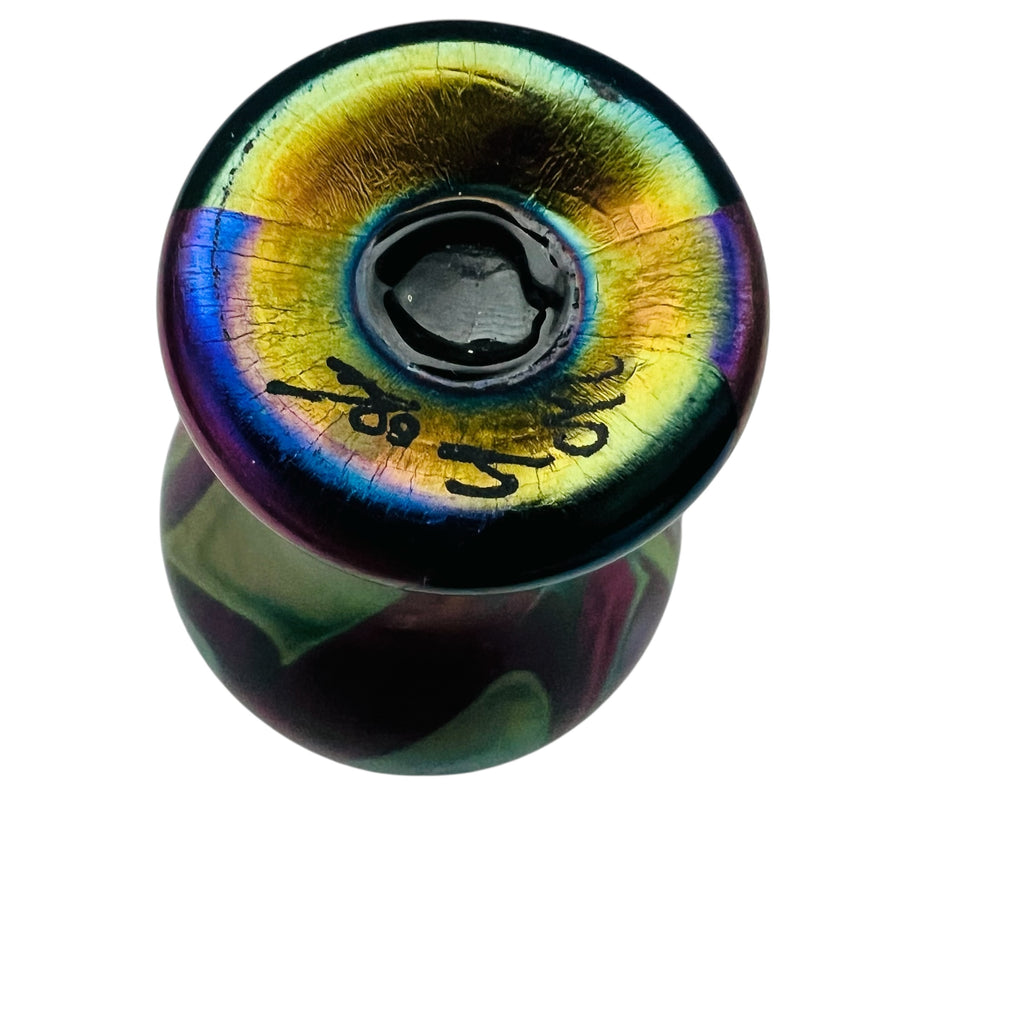 Vintage Miniature Pulled Feather Art Glass Signed Vase