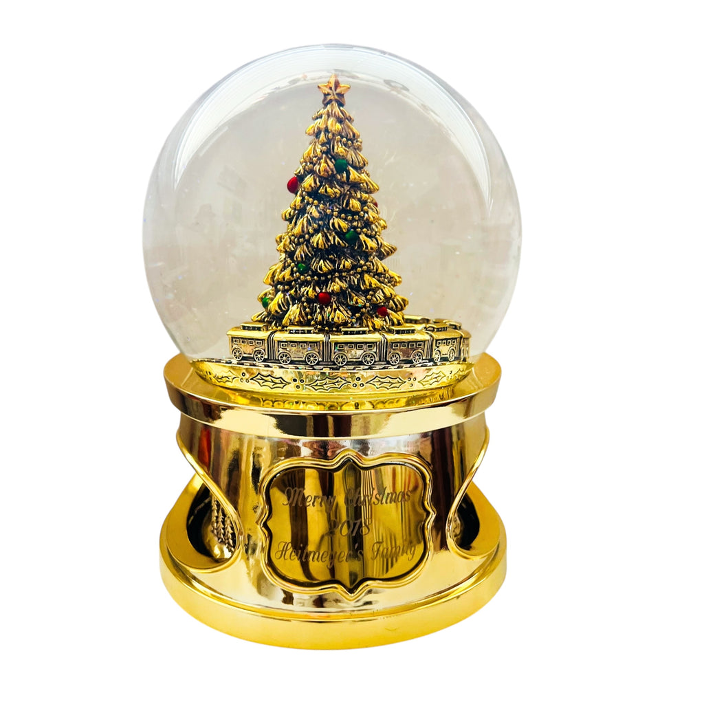 THINGS REMEMBERED Gold Tree and Train Musical Snow Globe