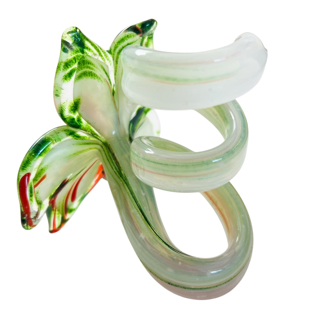 Vintage Murano Italy Art Glass Flower Curled Stem Candle Holder