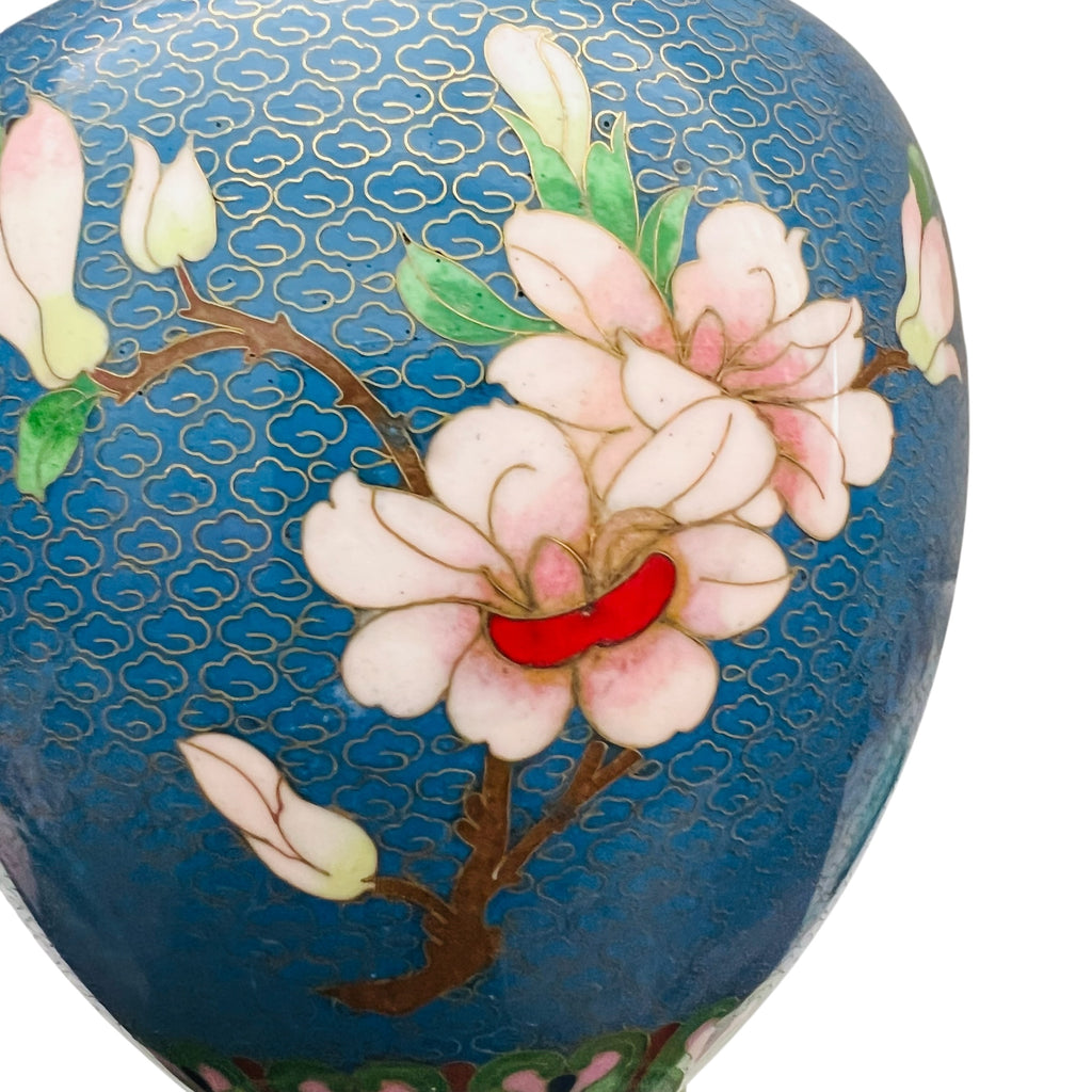 Vintage Floral Blue Cloisonné Vase