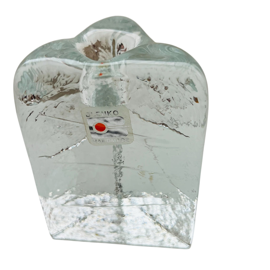 Blenko Glass Clear Triangle Candle Holder