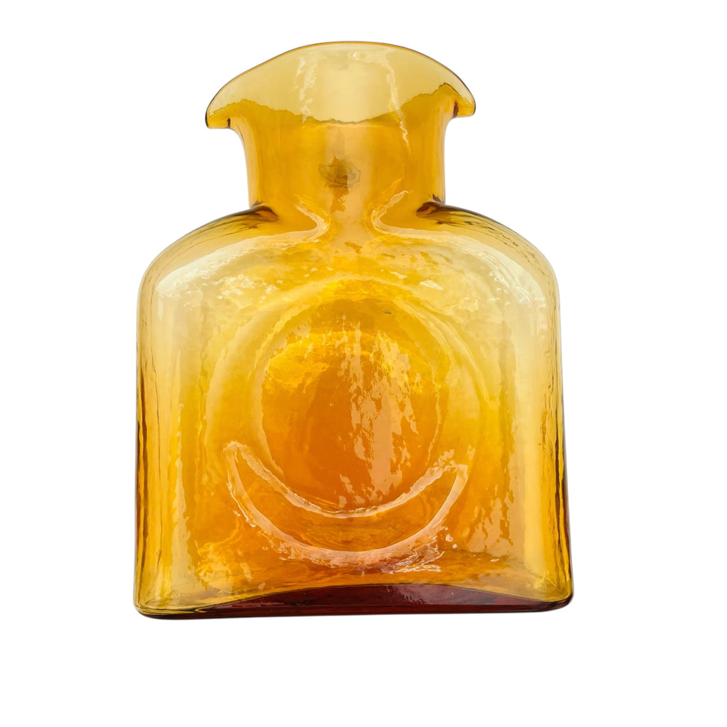 Vintage Blenko Amber Yellow Glass Double Spout Water Bottle Carafe Pitcher Vase