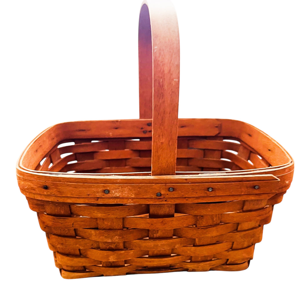 Vintage 1989 Longaberger Handcrafted Fixed Handle Wooden Basket