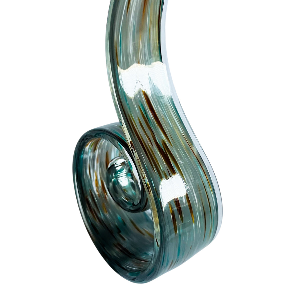 Art Glass Abstract Aqua Swirl Ribbon Sculpture