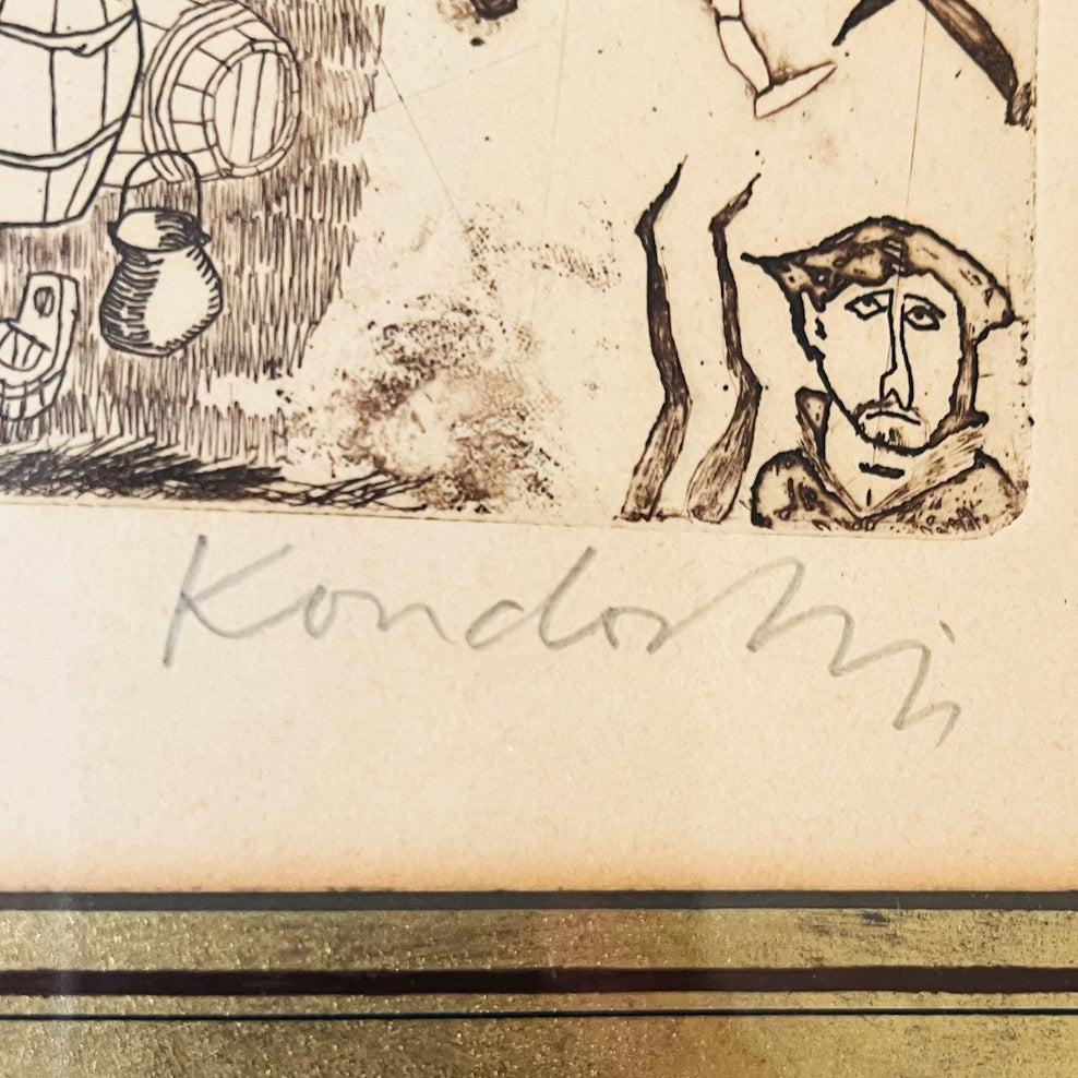 Lajos Kondor "Rabelais IV" Signed Original Etching Glass Framed
