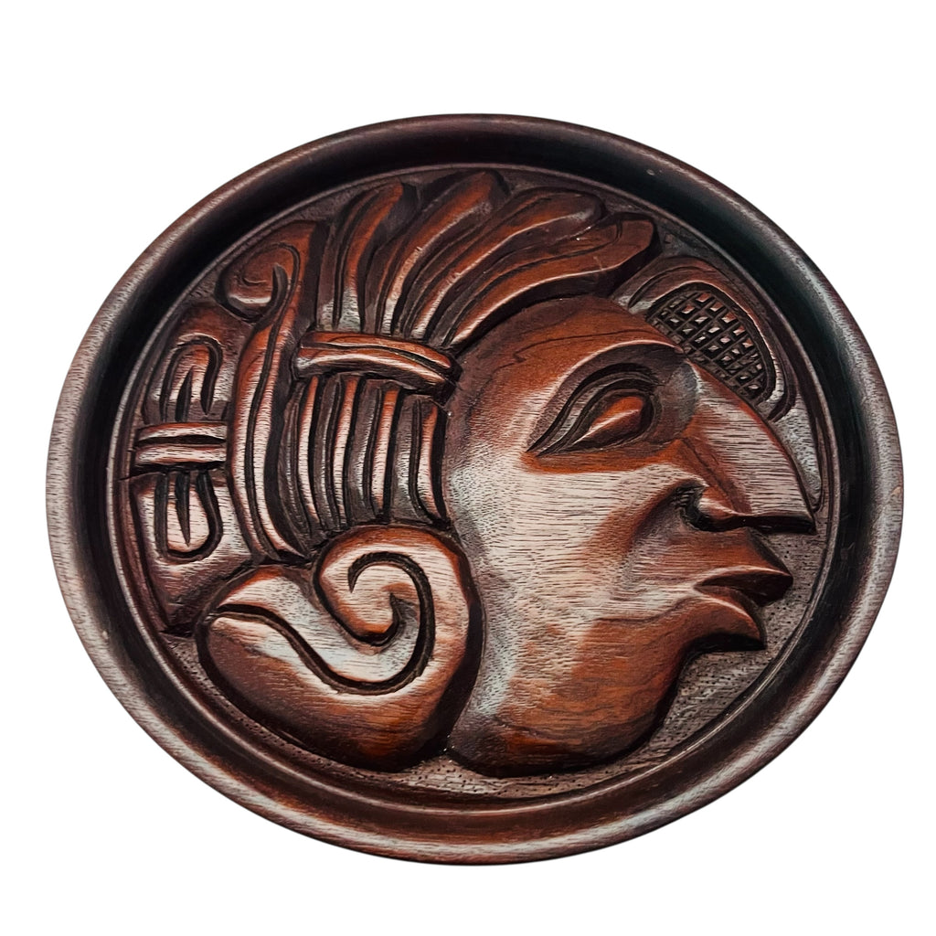 Vintage Honduras Hand Carved Mayan Chief Wooden Wall Art