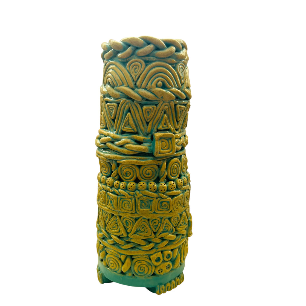 Coil Vessel Pottery Handcrafted Turquoise and Ceramic Art Vase