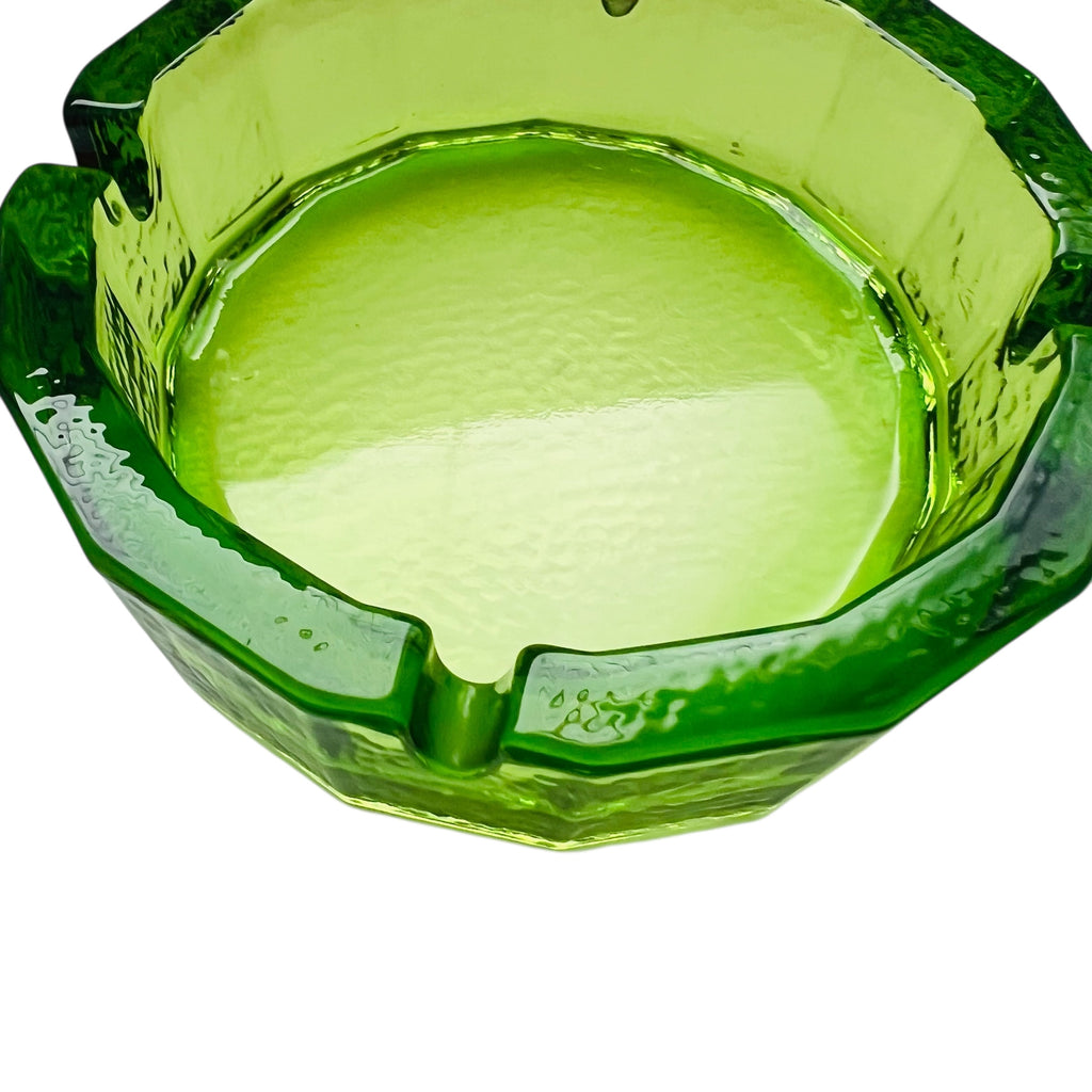 Vintage Green Art Glass Heavy Pebbled Ashtray