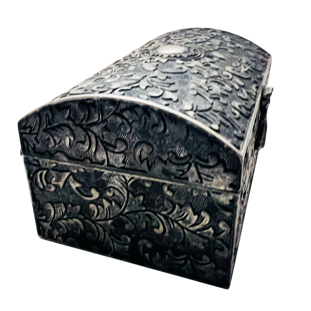 Vintage Silver Plated Embossed Botanical Jewelry Red Velvet Interior Hinged Box