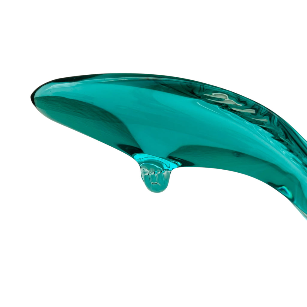 Vintage Fish Sleek Teal Art Glass Sculpture