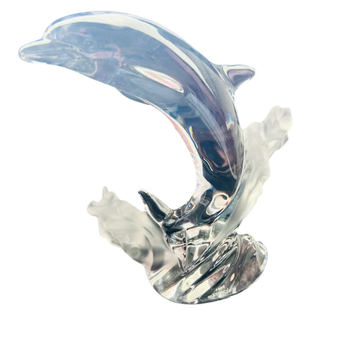 Vintage Lenox Glass Crystal Dolphin Frosted Waves Figurine