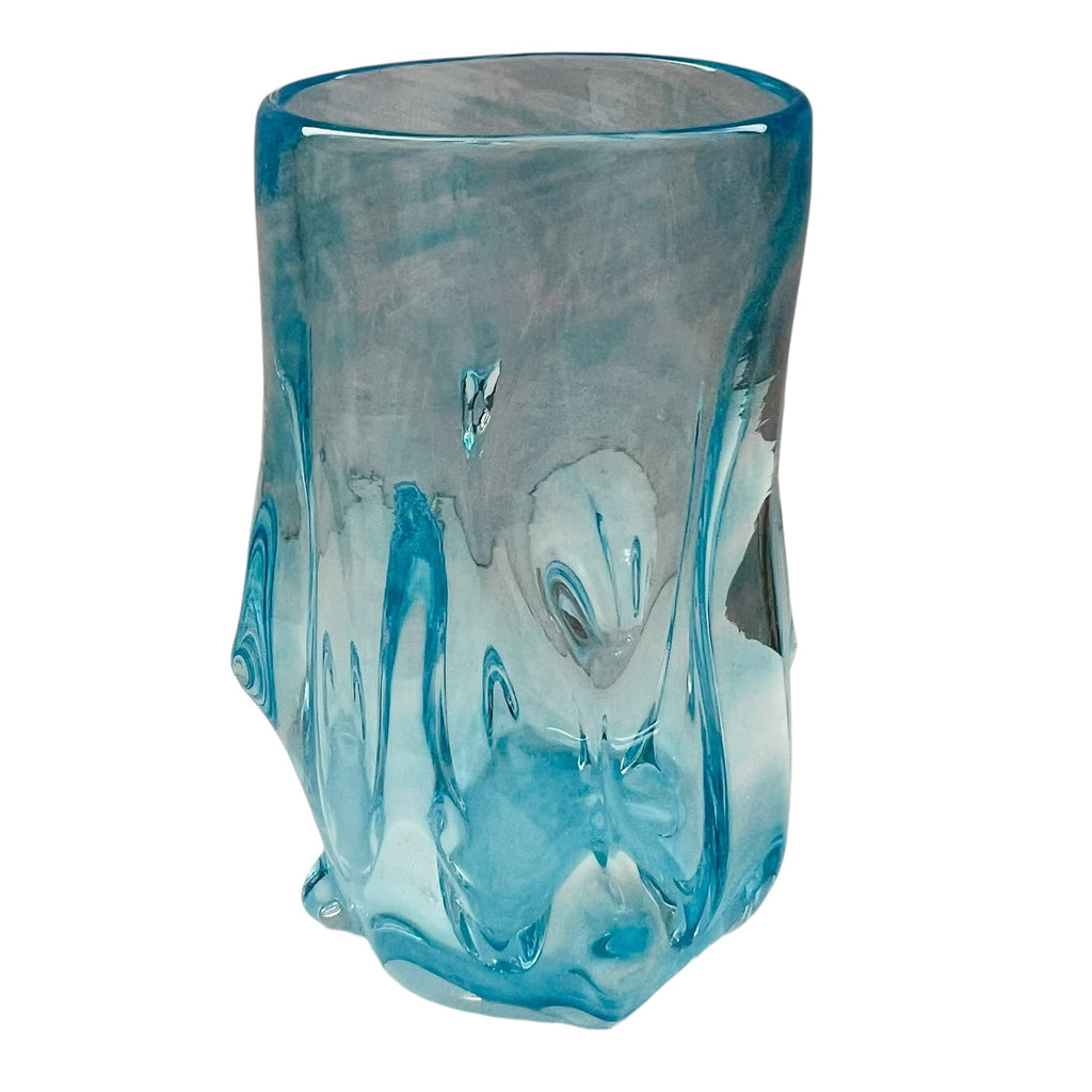 Vintage Art Glass Turquoise Aqua Blue Knobbly Vase
