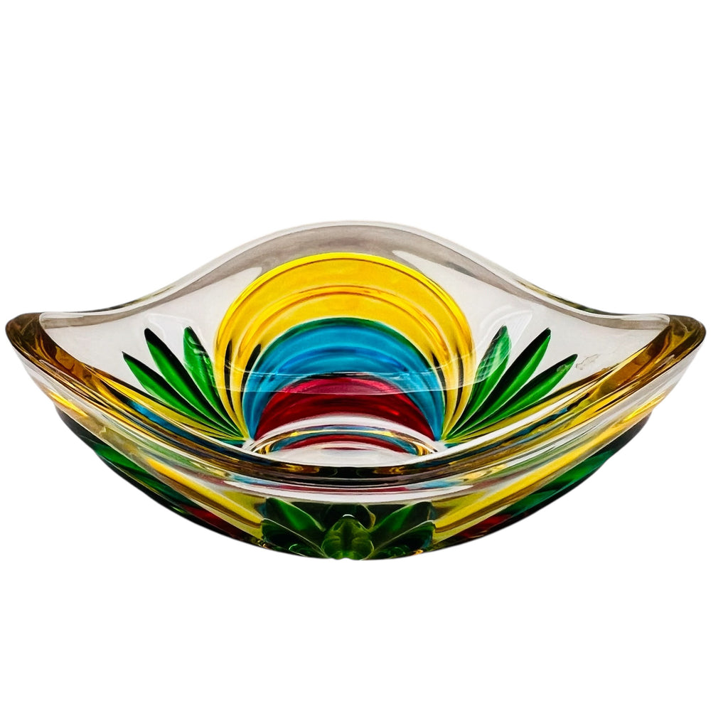 Vintage Murano Italy Glass Trinket Dish Hand Painted Bowl