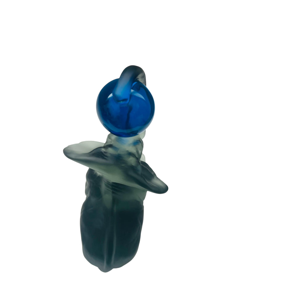 Vintage Elephant Gray Glass Blue Ball Figurine