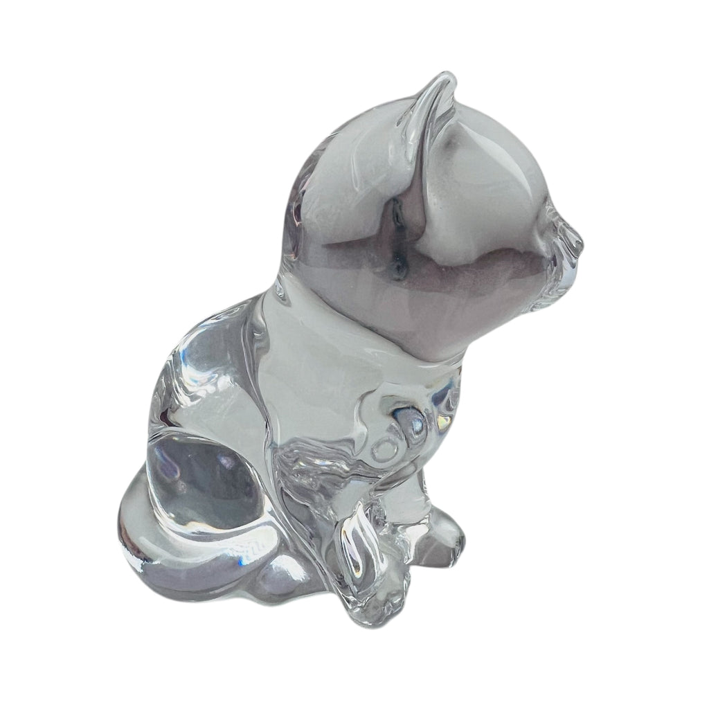 Vintage Crystal Cat Sitting Animal Art Glass Figurine