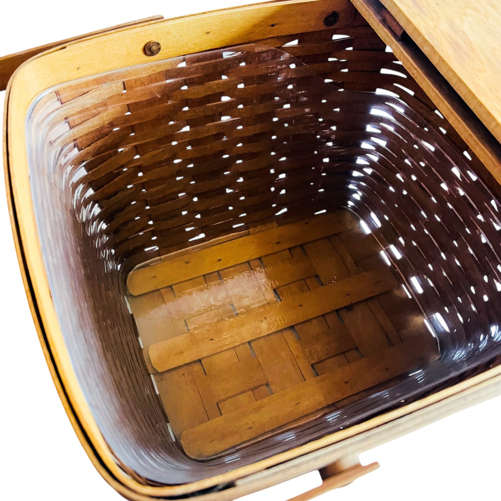 Vintage 1995 Longaberger Woven Picnic Basket with Plastic Liner