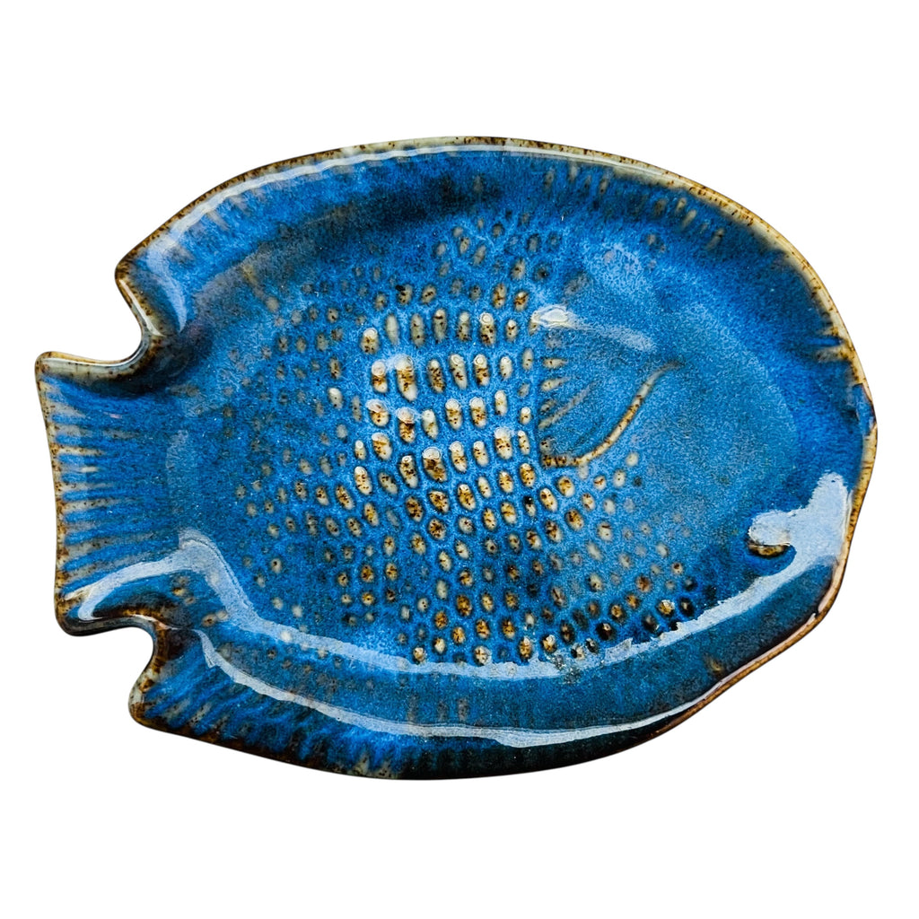 Vintage Kotobuki Cobalt Blue Fish Pottery Dish Plate