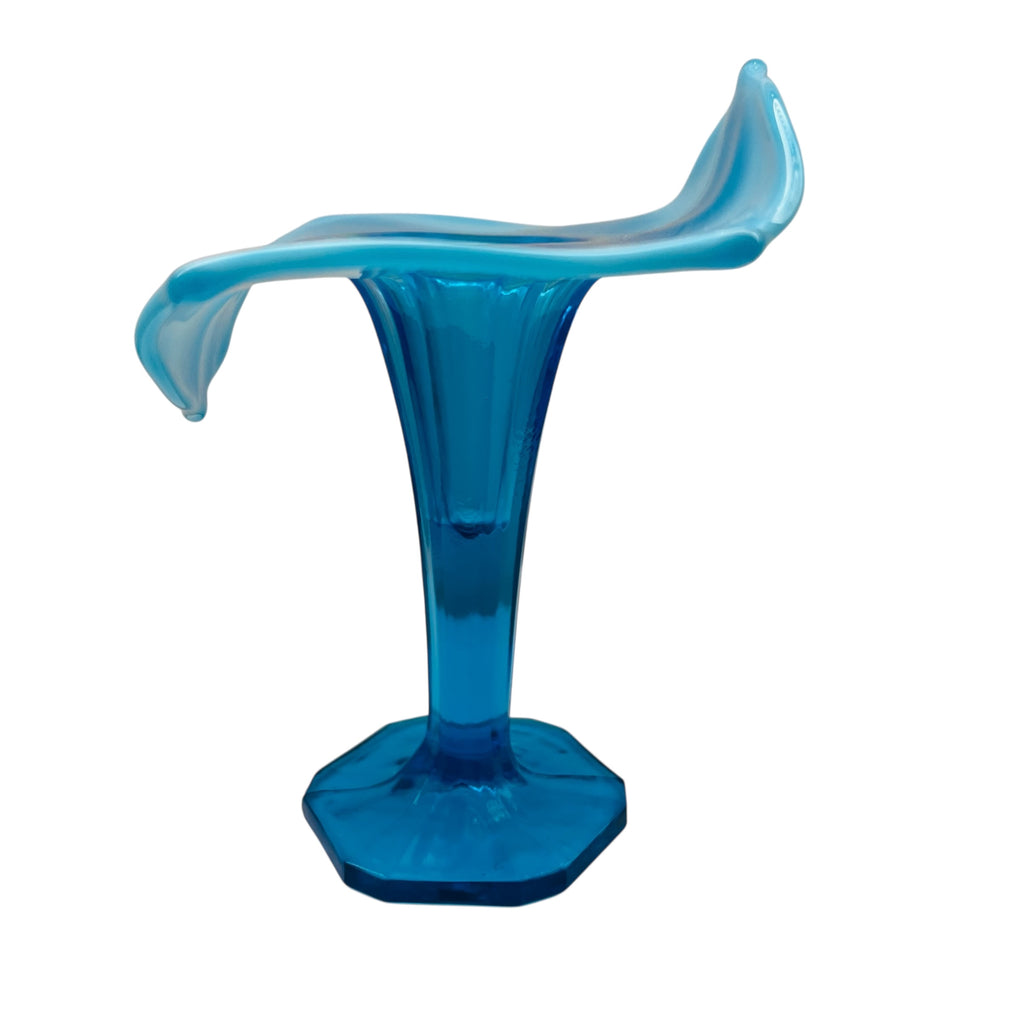 Vintage Opalescent Blue Art Glass Hexagon Base JIP Jack in Pulpit Vase