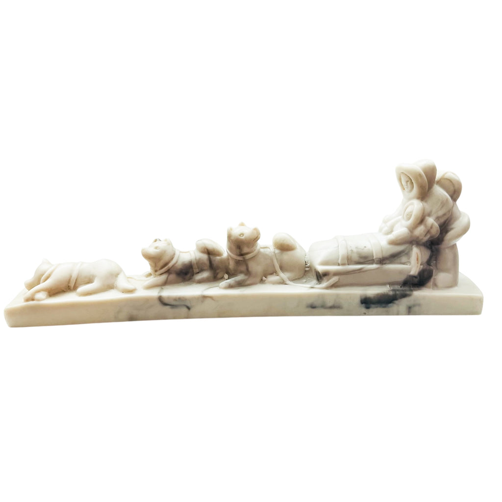 Pearlite Marblecraft Inuit Eskimo Carving With 3 Sled Dogs Figurine Statue