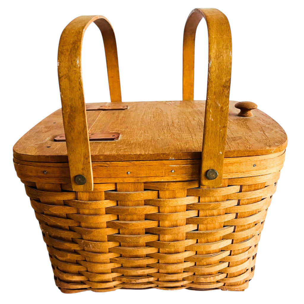 Vintage 1995 Longaberger Woven Picnic Basket with Plastic Liner