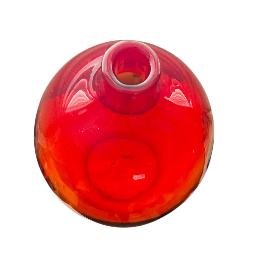 Vintage Tangerine Orange MCM Glass Ball Vase