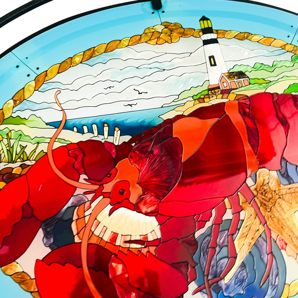 Joan Baker Designs Lobster Lighthouse Stained Glass Buffet Serving Tray