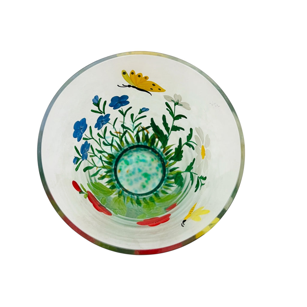 Vintage Hand-Painted Floral Butterfly Glass Vase