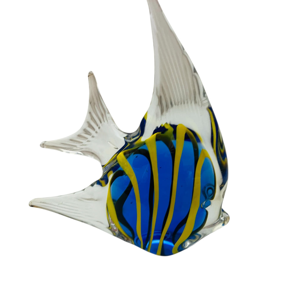 Art Glass Blue and Yellow Glass Fish Figurine