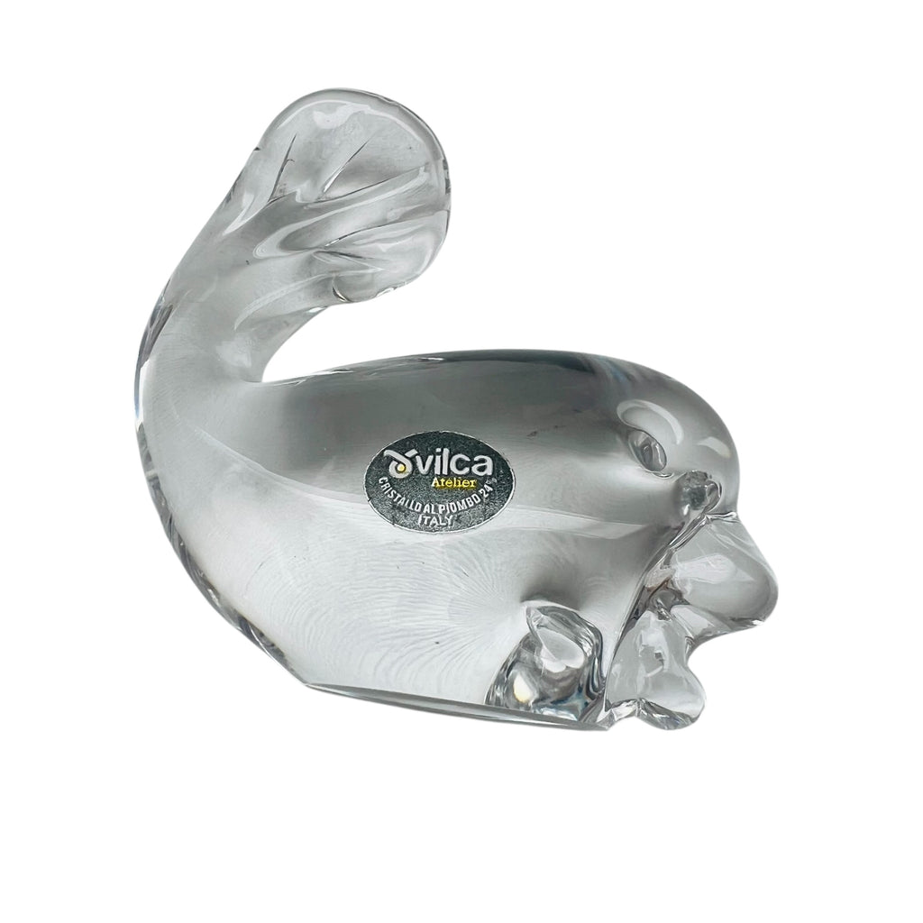 Vintage Art Glass VILCA Fish Clear Crystal Italy Paperweight