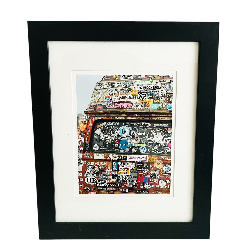 Sticker Design SoCal Van Life Black Framed Art Print