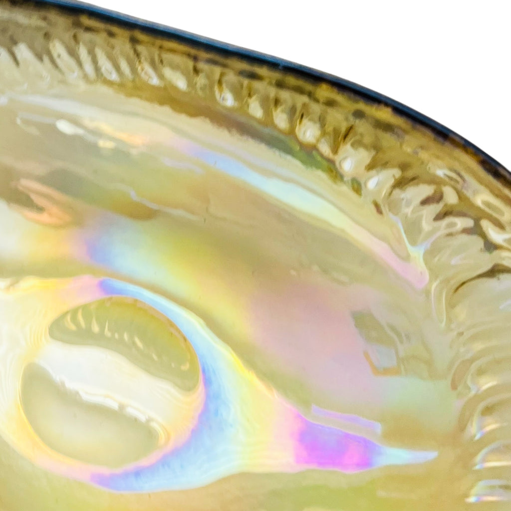 Vintage Yalos Casa Murano Iridescent Gold Art Glass Centerpiece Folded Bowl