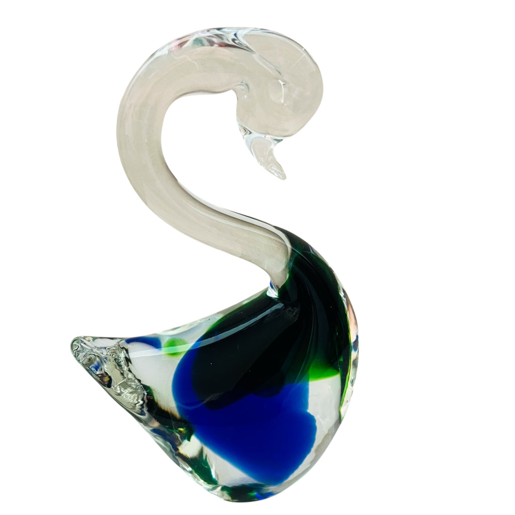 Murano Glass Swan Figurine Blue and Green Art Glass Italy