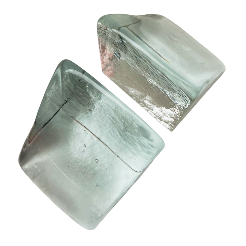 Vintage Blenko Art Glass Ice Block Bookends Heavy Mid Century Modern -Pair