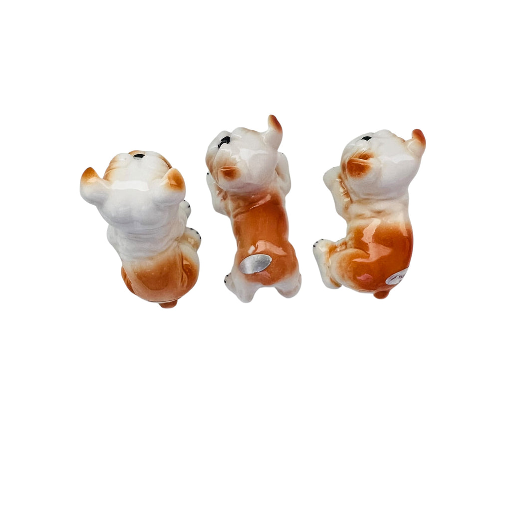 Vint Miniature Bone China English BullDog Figurine Let of 3 Made in Taiwan