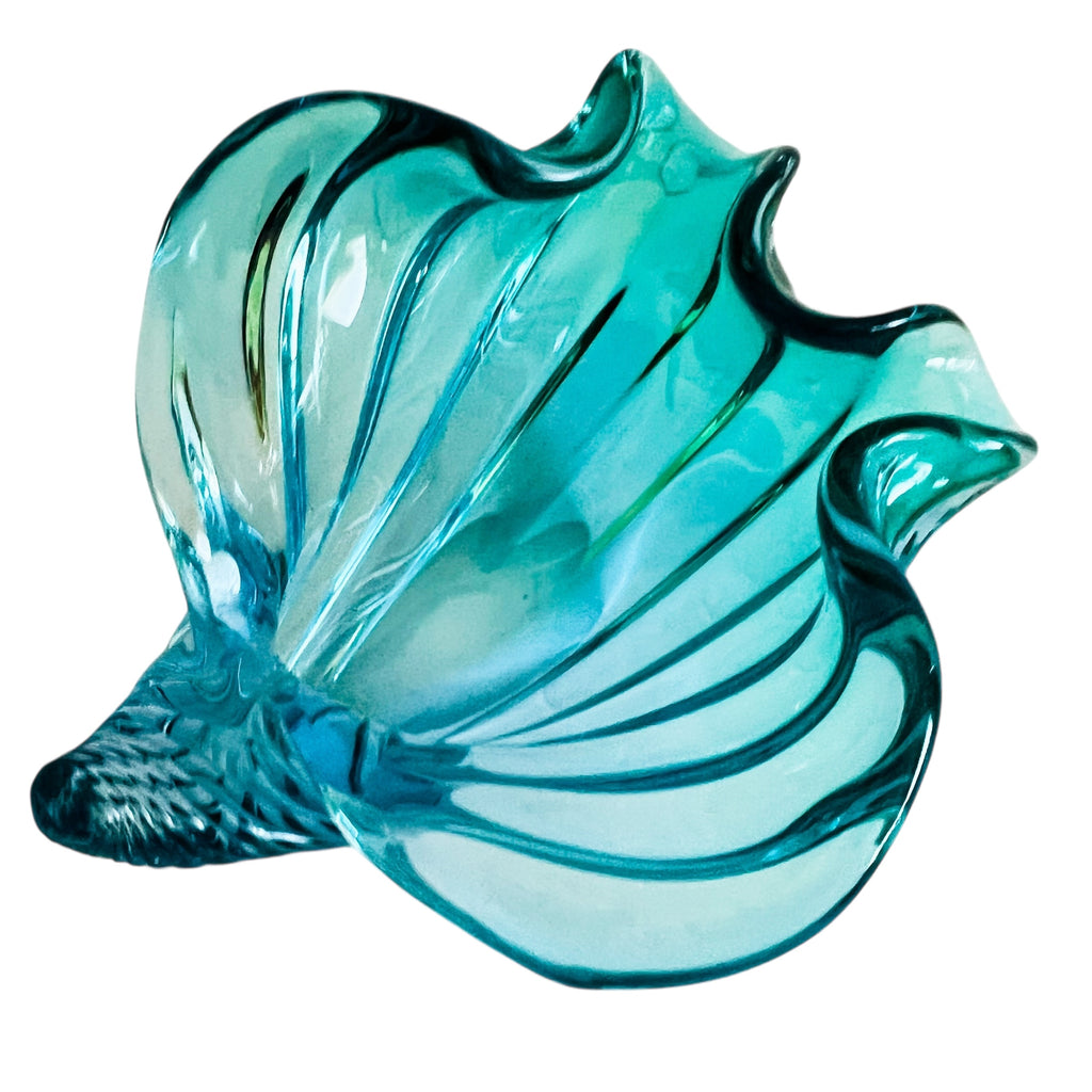Barbini Murano Sommerso Blue Italian Art Glass Seashell Bowl