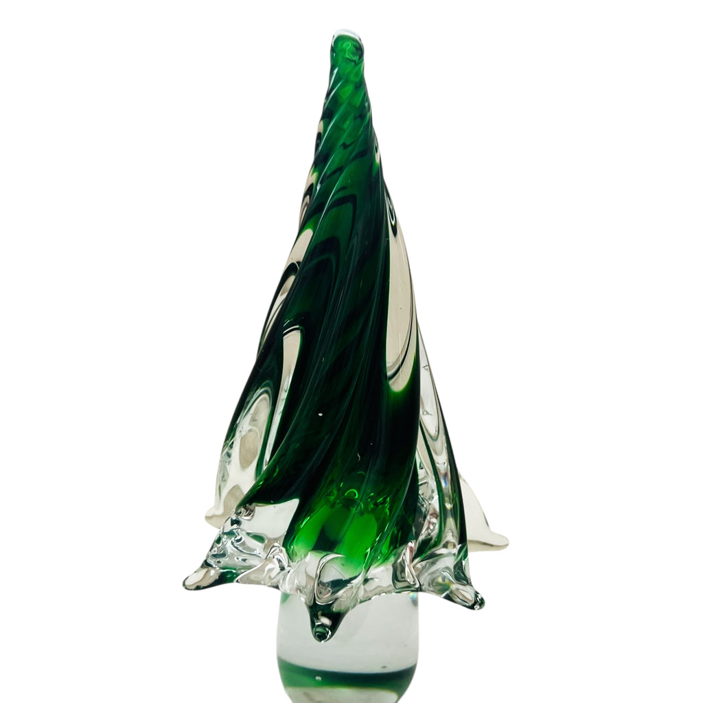 Vintage Solid Crystal Clear Green Glass Christmas Holiday Tree Paperweight