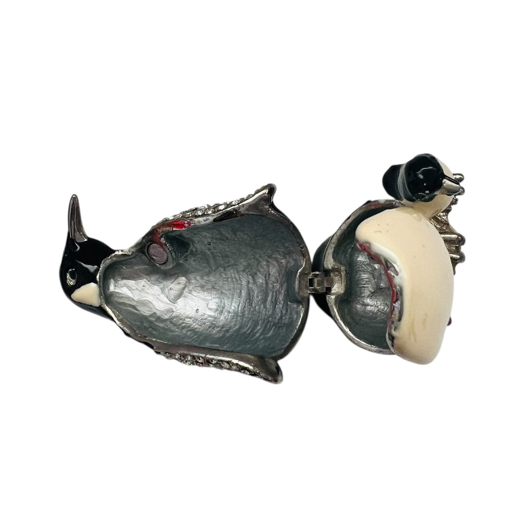 Vintage Penguins Enamel Crystal Jeweled Hinged Trinket Box