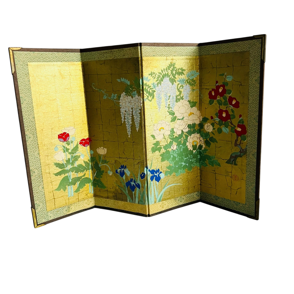 Vintage Floral Japanese Table Top Folding Screen