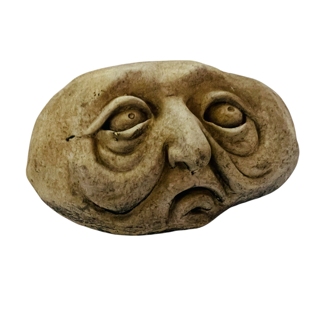 Vintage Whimsical Stone Face Cast Stone Garden Rock Sculpture