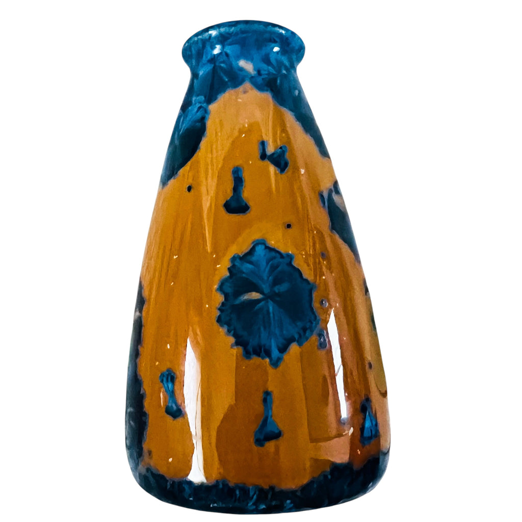 Vintage Blue and Gold Crystalline Glaze Porcelain Artist Signed Vase